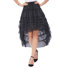 Belle Poque Women Ladies Amelia Steampunk Elastic Waist Ruffled Chiffon Black Color Cake Skirt BP000227-1